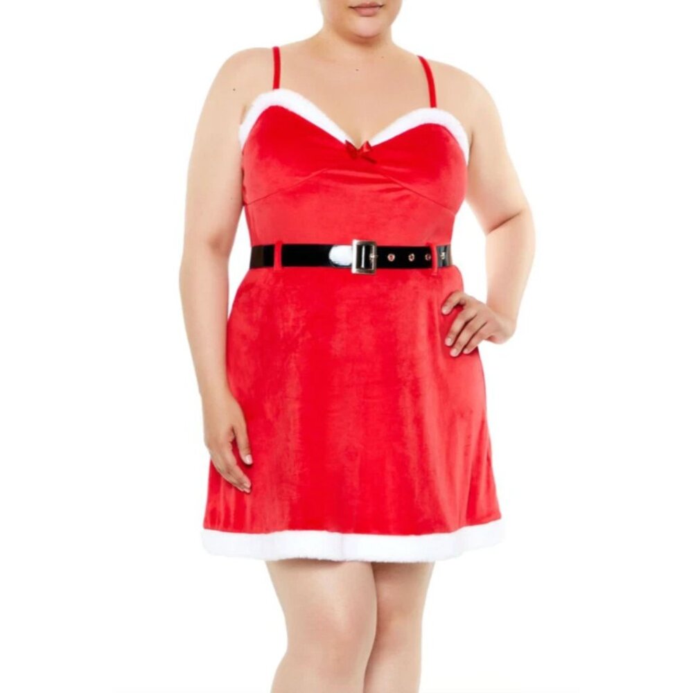 Belted Velvet Santa Dress Women's Plus Size 1X holiday christmas x-mas mrs party